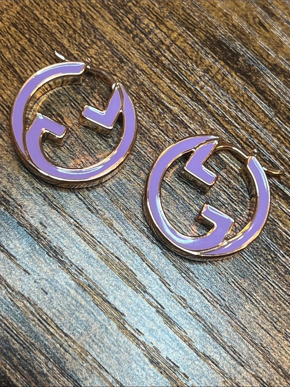 Gold-Tone Purple Enamel Hoop Earrings